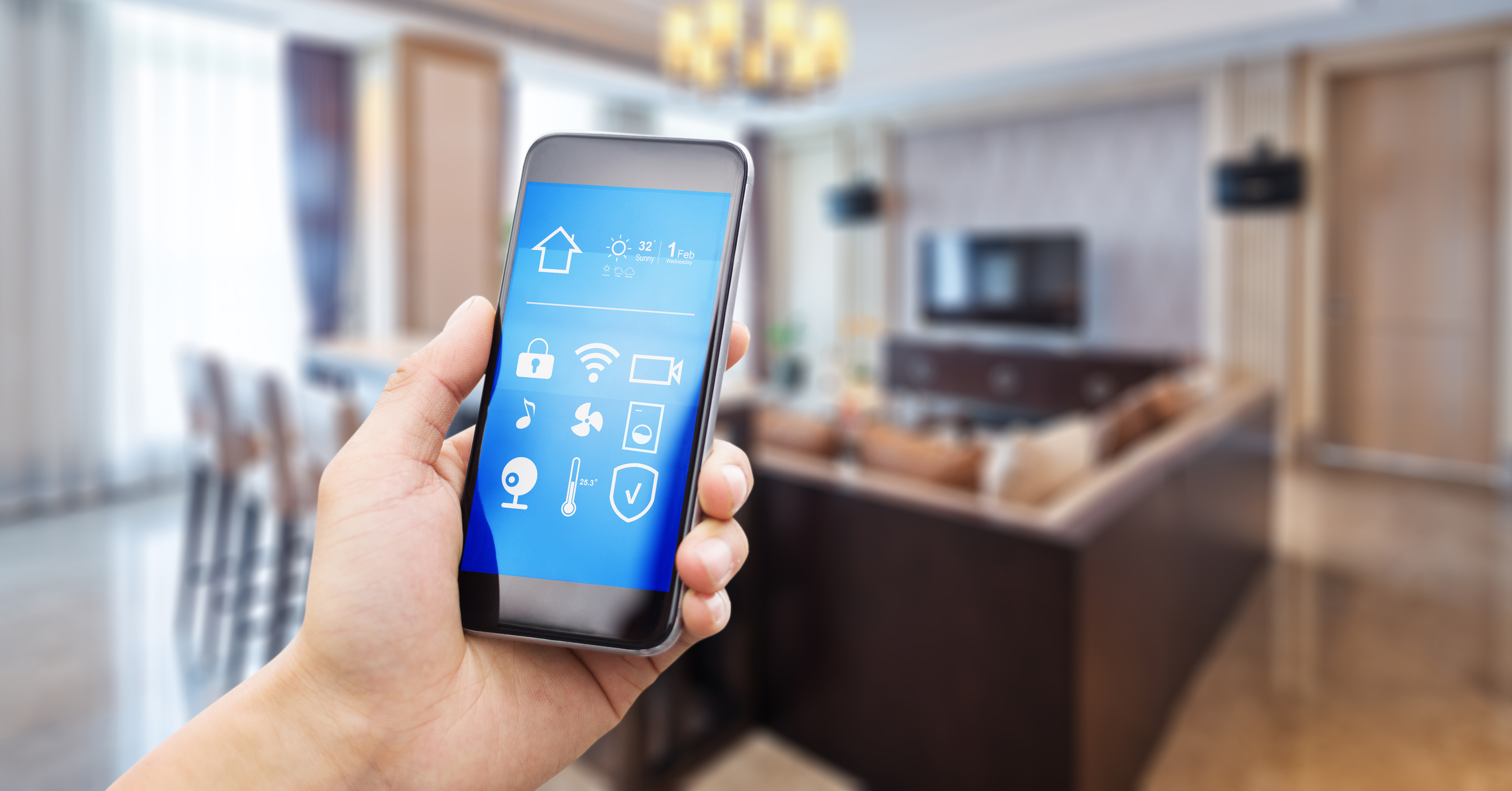 mobile phone with living room in smart home fédération française