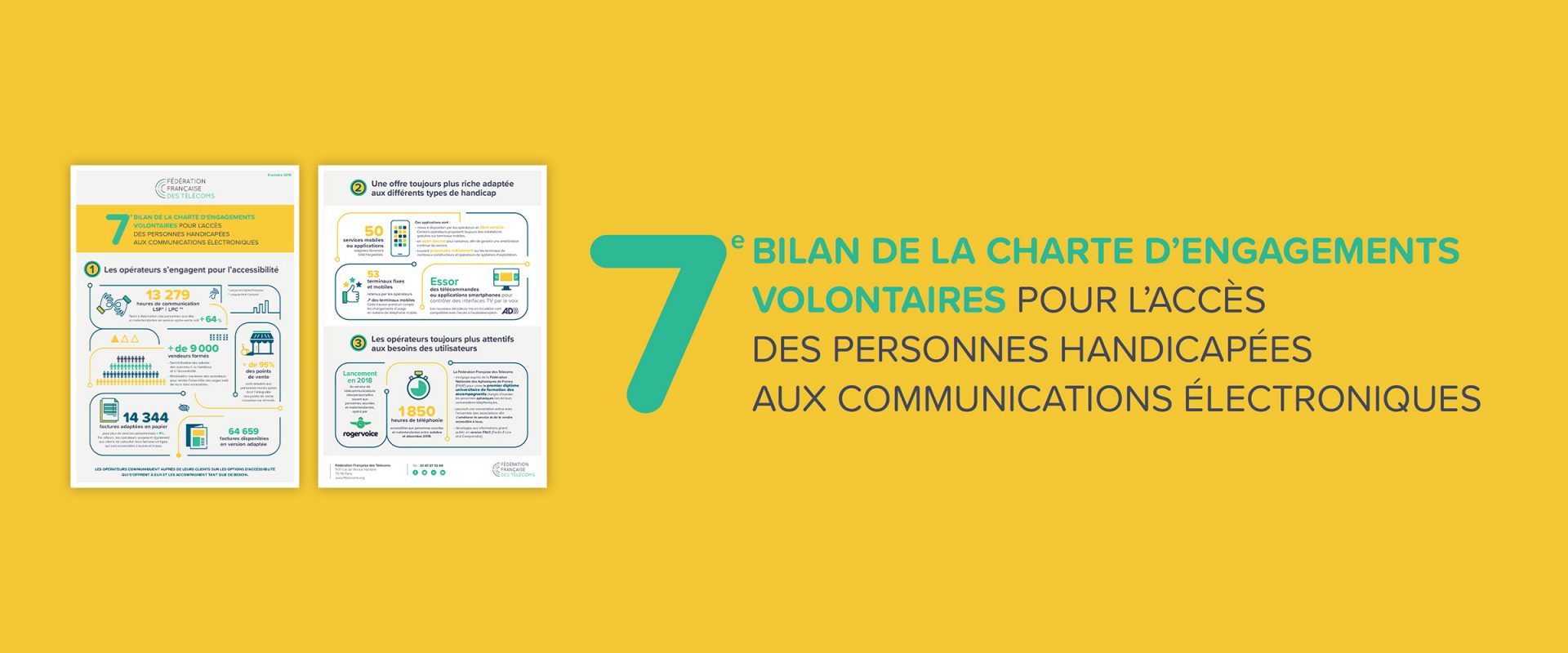 Aperçu visuel du 7ème bilan de la Charte d'engagements volontaires pour l'accès des personnes handicapées aux communications électroniques.